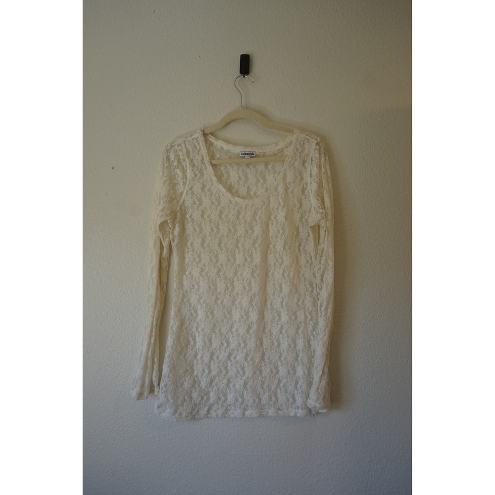 Feminine cream Lace long sleeve layering Top Sheer Romantic fairycore Large